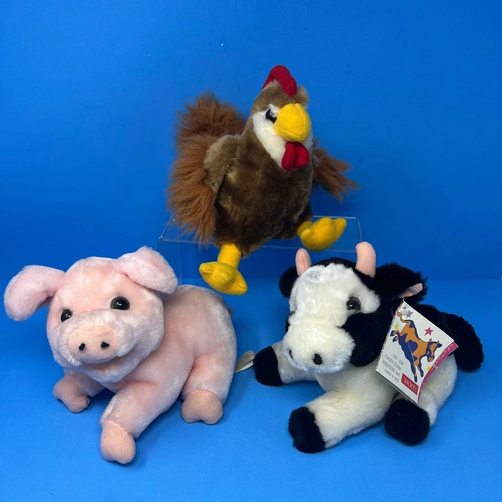 Old Macdonald's Farmyard Friends Stuffed Animals Lot Pig‎ Cow Rooster 1993
